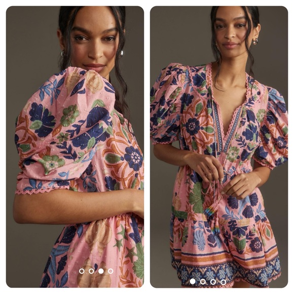 Farm Rio • Seashell Tapestry Short-Sleeve Mini Dress NWOT - Picture 15 of 16